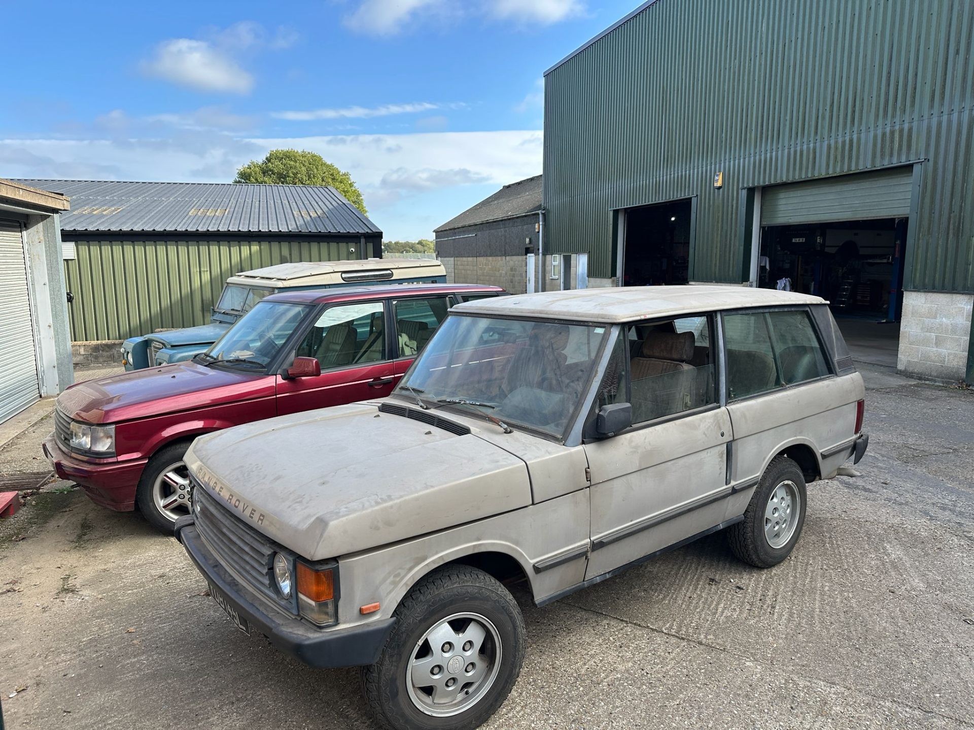 Classic Range Rover line-up outside the workshop